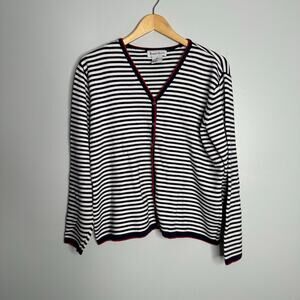 Robert Scott Women's Blue + White Nautical Striped Cotton Sweater Cardigan‎ XL